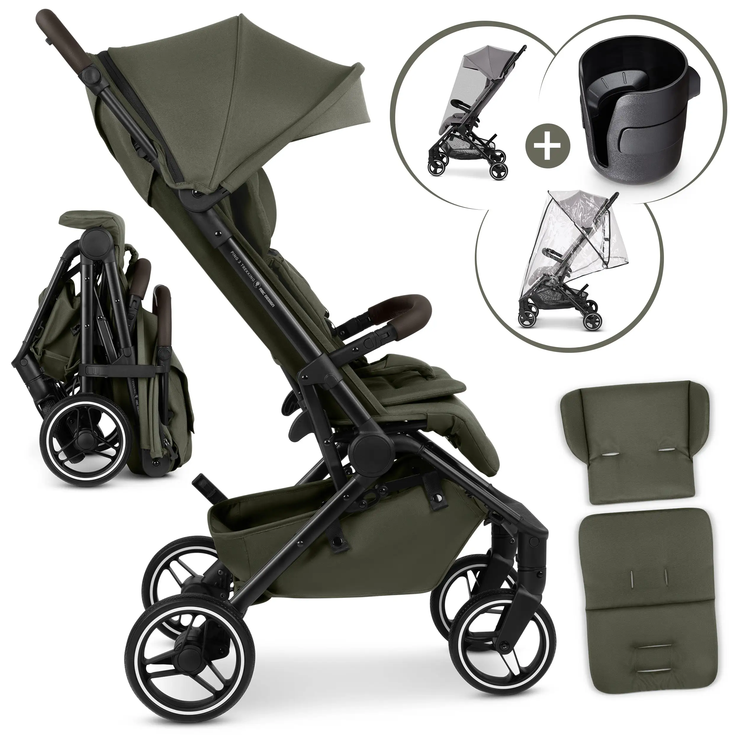 Travel Stroller Ping 3 Trekking with accessory set - Avocado